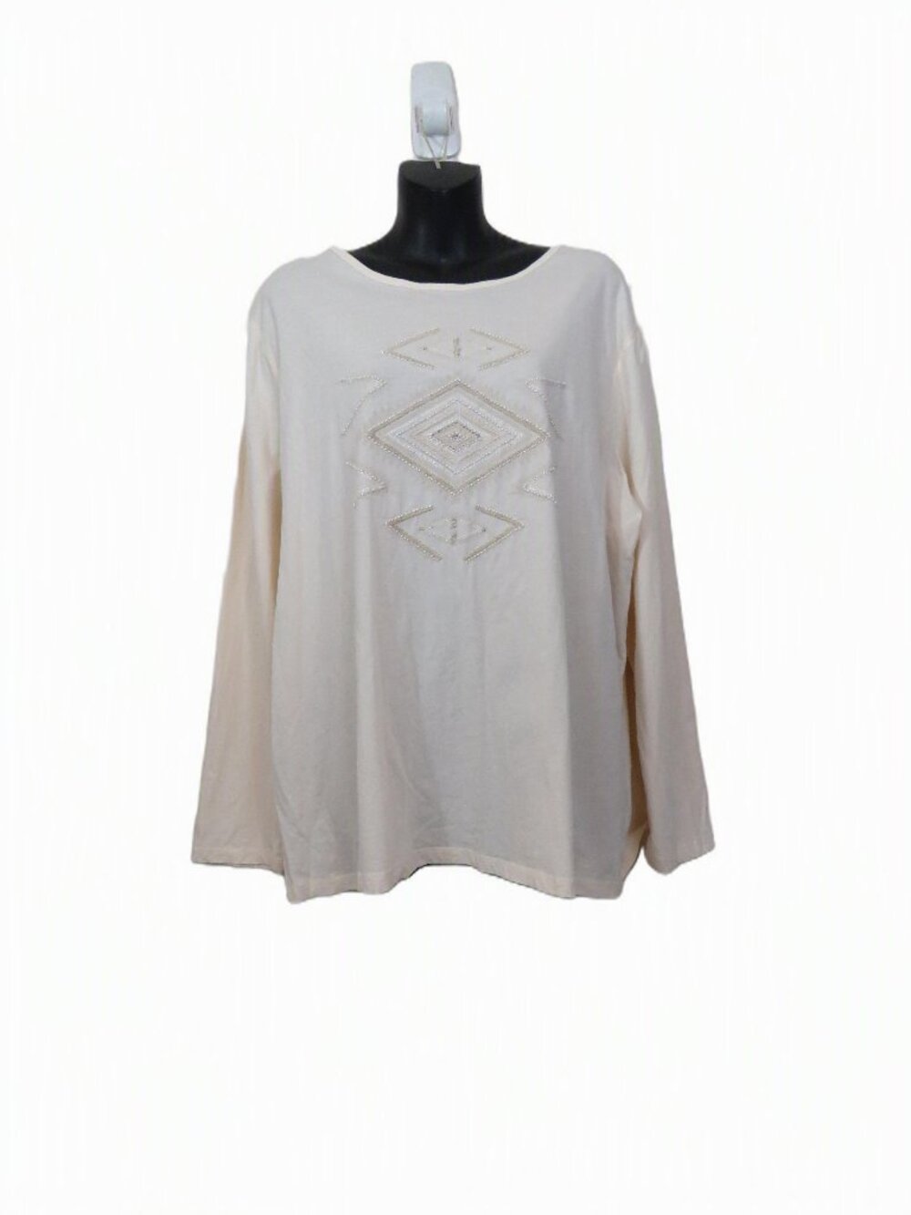 Lauren Ralph Lauren size 3X Ivory Long Sleeve Top Beaded Southwestern